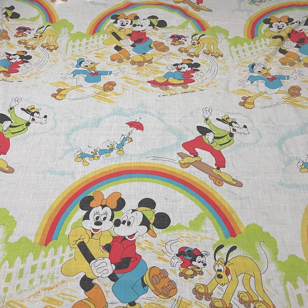 Vintage Mickey Mouse Flat Sheet Twin Disney Retro Fabric